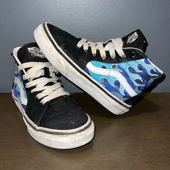 Vans Other - VANS High Top Sneakers Lace Up Youth 12.5 Shoes Flames Black Blue White